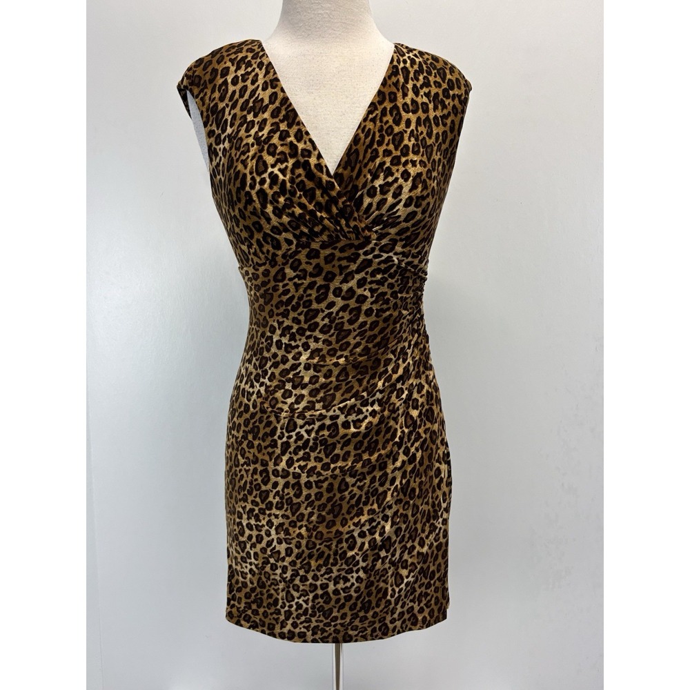 Lauren Ralph Lauren Faux Wrap Dress Sz 6p Petite Animal Print Leopard Stretch